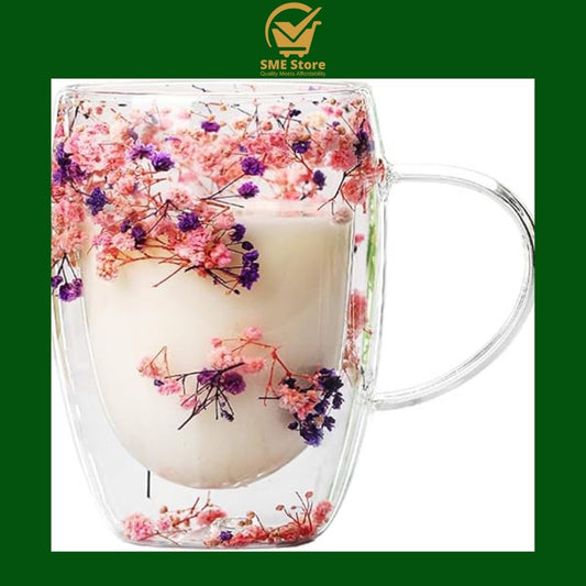 🌼 Floral Fusion: Insulated Glass Cup with Natural Flavors 🌼